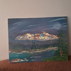 Hand Panted Cardstock Canvas Oil Paint Acrylic Paint Card Canvas  Dark Mountains